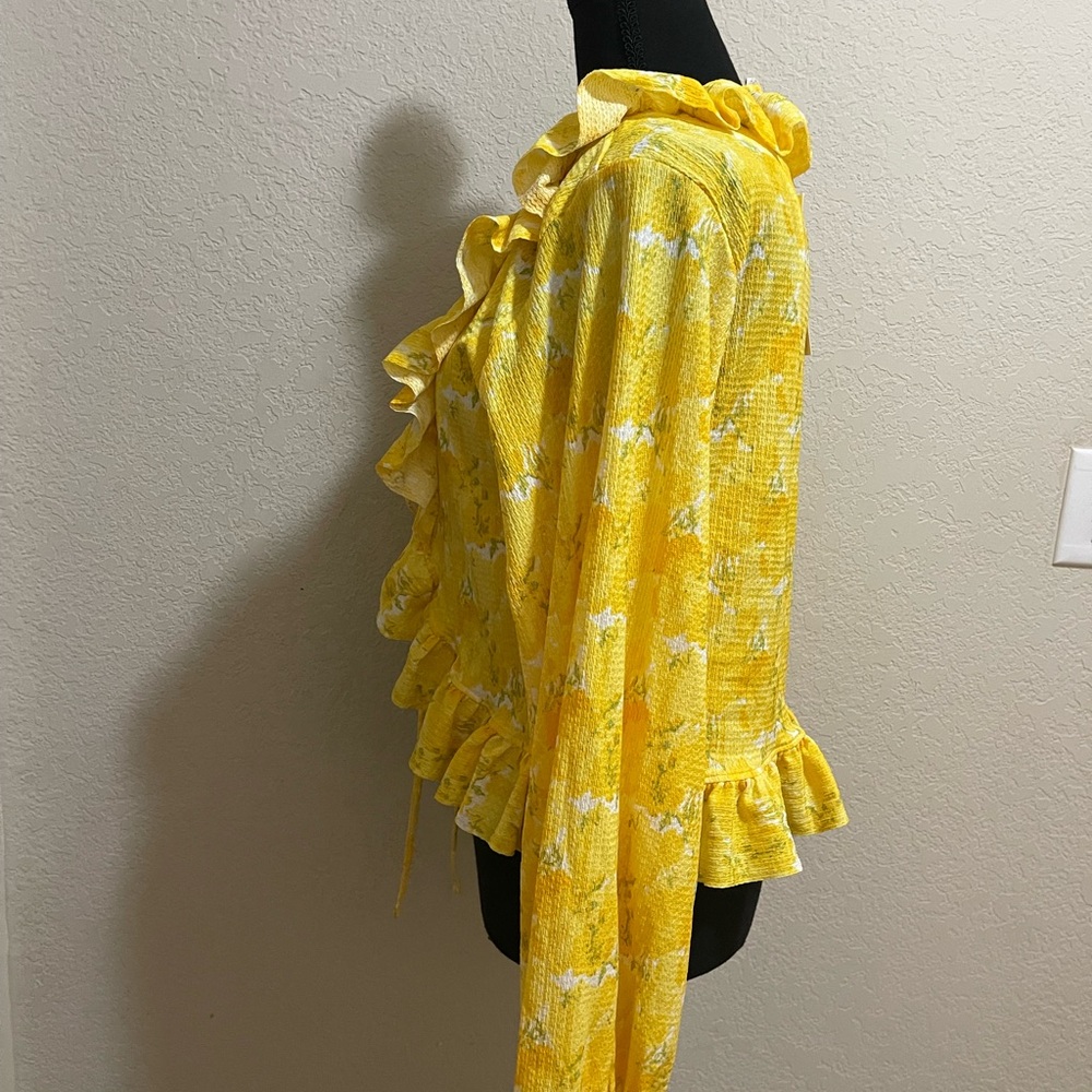 Zara Yellow Ruffle Lace Tie-Front Blouse - Picture 6 of 6